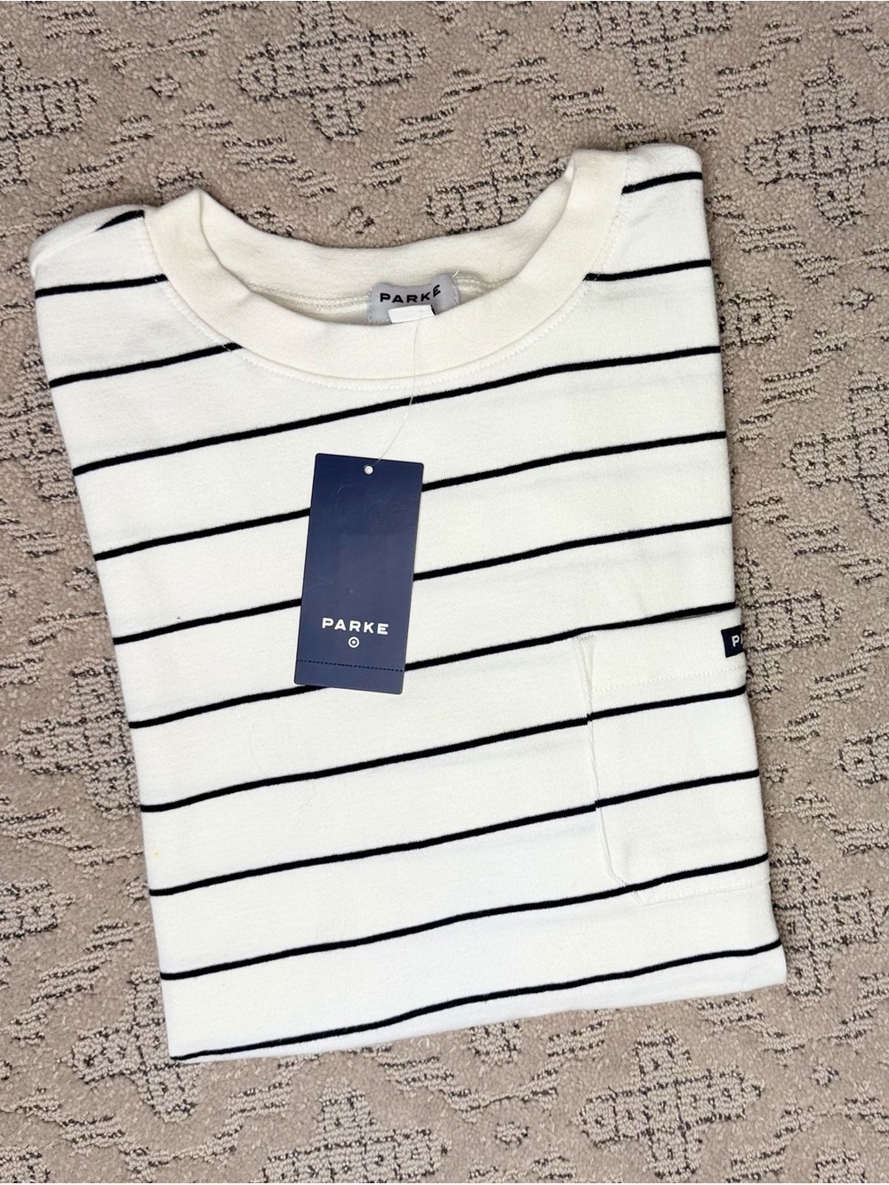 Parke NWT  Cream Crewneck Sweater with Black Stripes